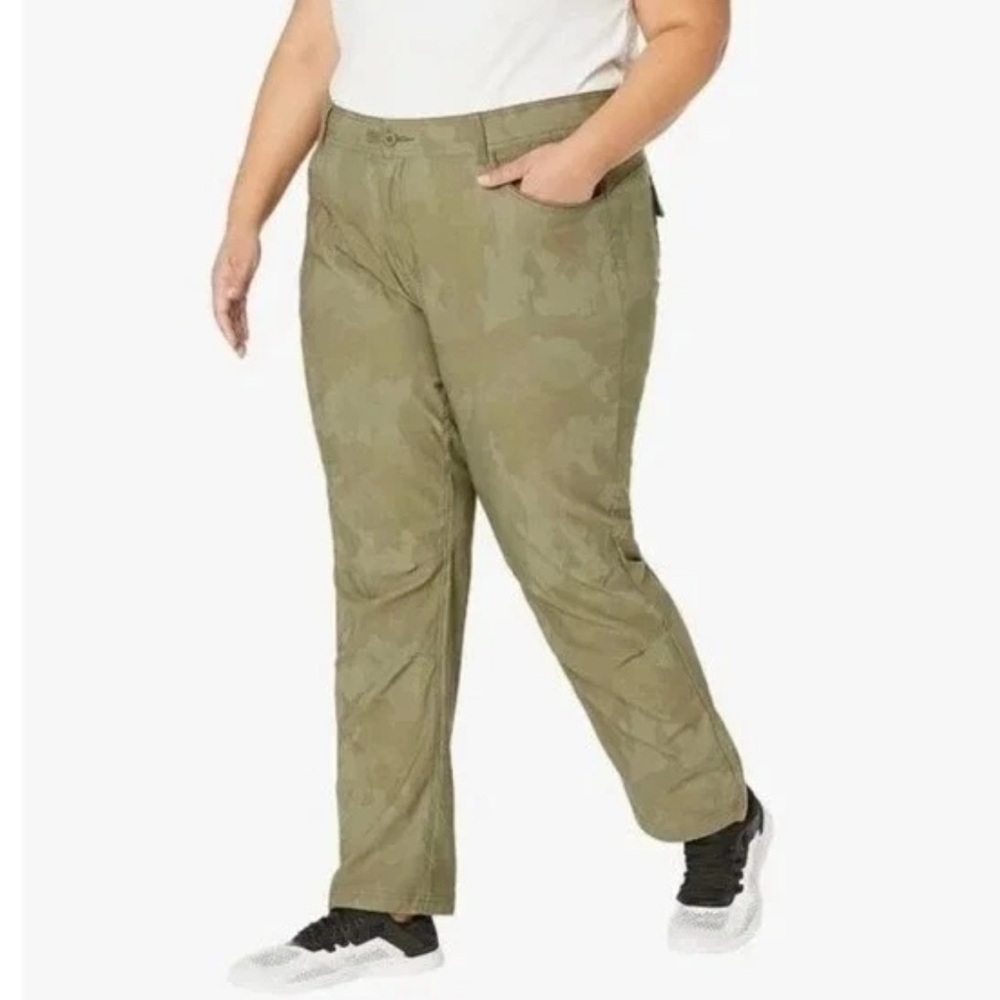Prana Halle Straight Pants Plus II Sz 20W Sage Camo Outdoors UPF Stretch…